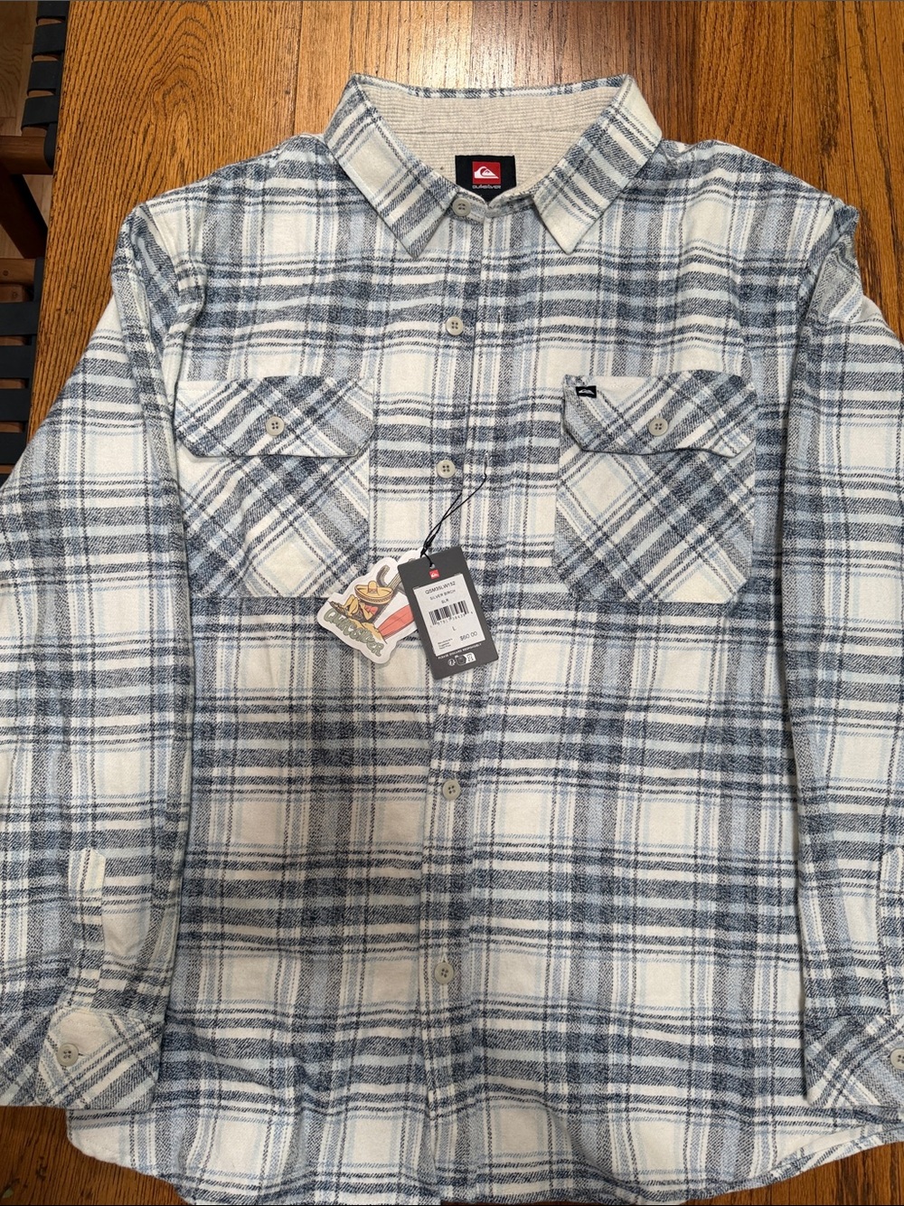Quiksilver White & Blue Plaid Flannel Button-Up
